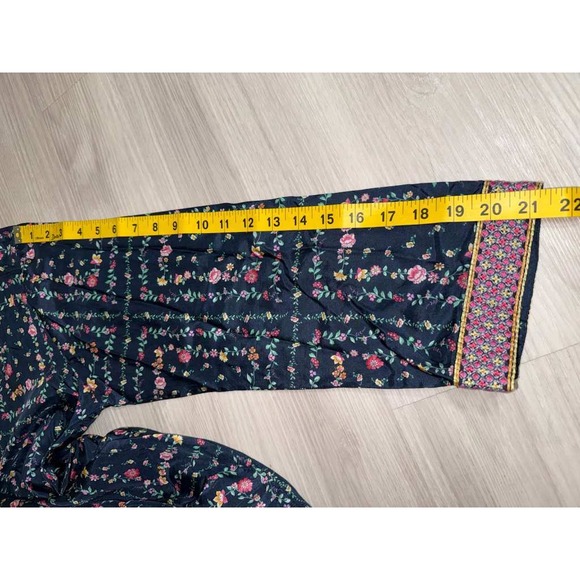 Johnny Was Floral Print Tunic Top Women Size M Dark Blue Button Up Long Sleeve - Picture 5 of 13